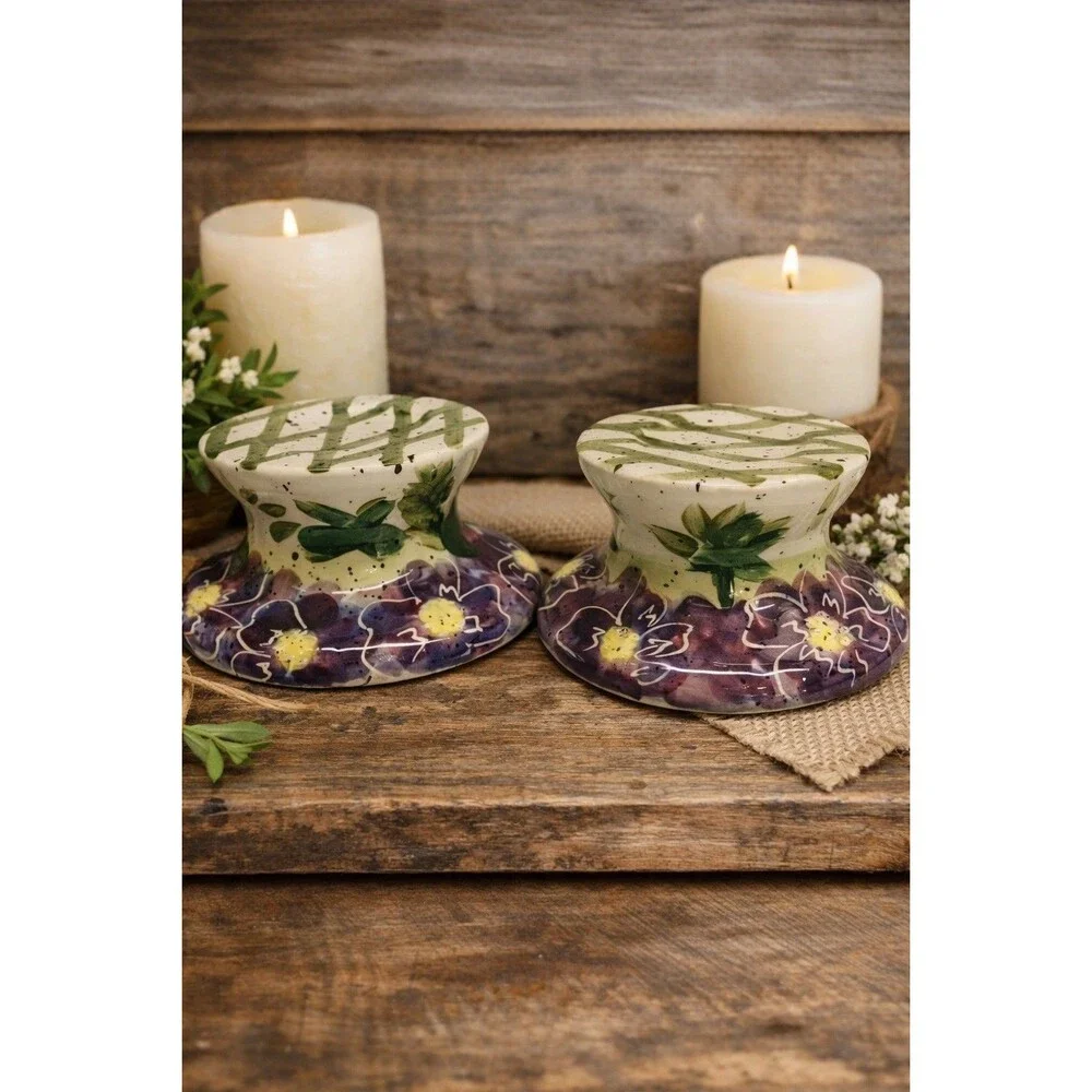 Vtg Julie Ueland Peony Candle Holders Set 2 Floral Farmhouse Vistana Resort 1999